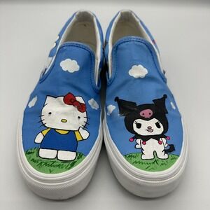 Vans Classic Slip-On Shoes Mens Size 8 Blue Hello Kitty Kuromi Custom Sneakers
